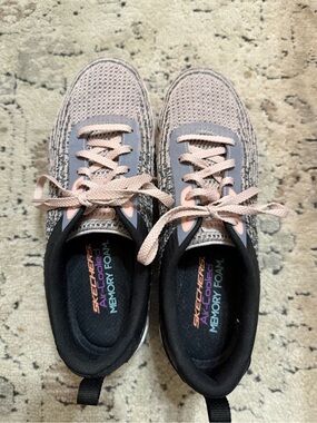 Skechers Knit Lace-Up Sneakers in Blush Pink and Light Gray